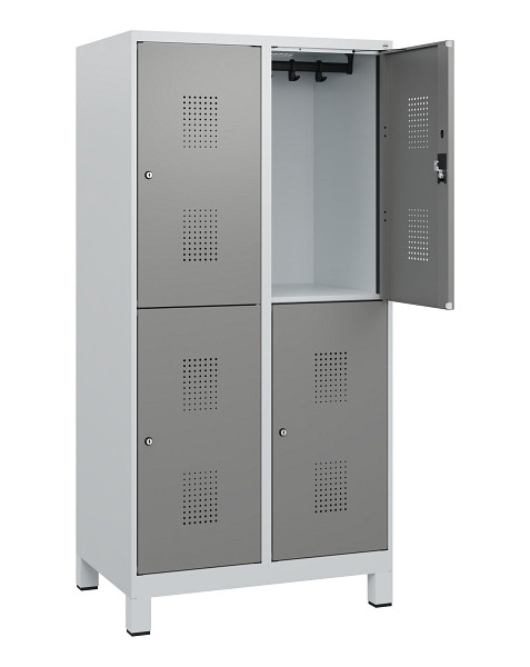 C+P Doppelstöckiger Spind Evolo PLUS, Füße, 4 Fächer, 1630x800x500mm, 7035/0004, Zylinderschloss, 0493105-22 S10041