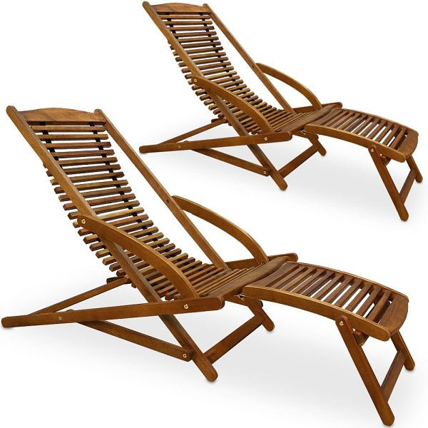 casaria Gartenliege, VE: 2er-Set Akazienholz inkl Kopfkissen, 991453