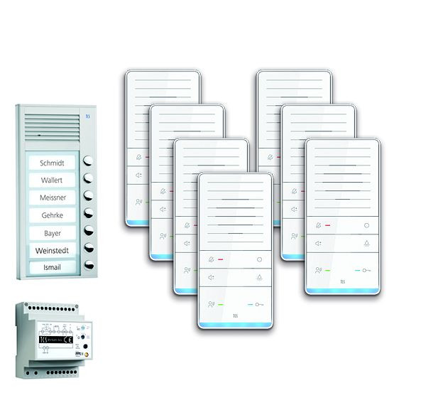 TCS Türkontrollsystem audio:pack AP für 7 Wohneinheiten, mit Außenstation PAK 7 Klingeltasten, 7x Freisprecher ISW5031, Steuergerät BVS20, PAAF071/001