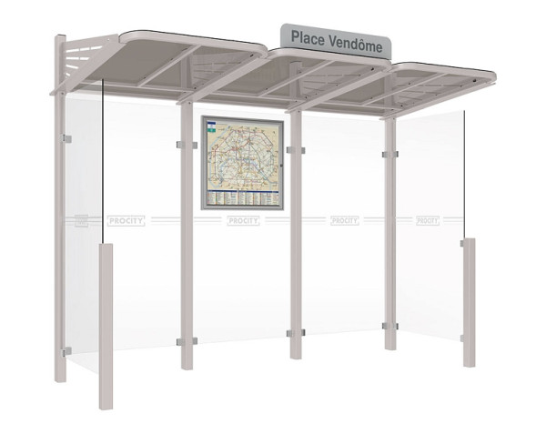 Procity Wartehalle Convi® - Standard - 2 Seitenverkleidung, Farbe RAL 7044, 529362.7044