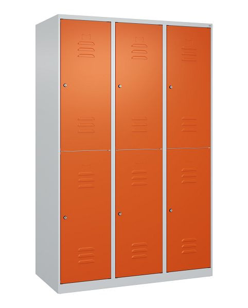 C+P Doppelstöckiger Spind Classic PLUS, 3 Abteile, 1850x1200x500mm, 7035/2004, Zylinderschlösser, 080300-32 S10061