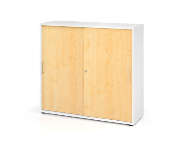 Hammerbacher Schiebetürschrank 1753S BS, 3 OH, Korpus: Weiß / Front: Ahorn, 120 x 40 x 110 cm (BxTxH), V1753S/W/3/BS