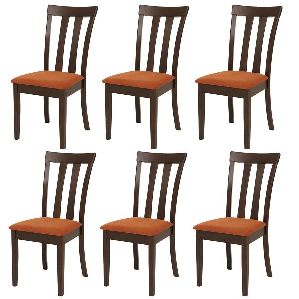 Mendler 6er-Set Esszimmerstuhl HWC-G46, Küchenstuhl Stuhl, Stoff/Textil Massiv-Holz, dunkles Gestell, orange, 3x119451