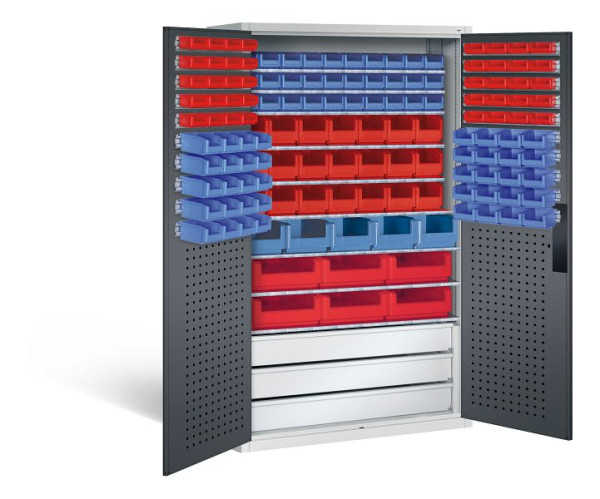 C+P Magazinschrank Serie 13, H1950xB1100xT535mm, Farbe: Lichtgrau / Schwarzgrau, Muldengriff, 130276-64 S10047