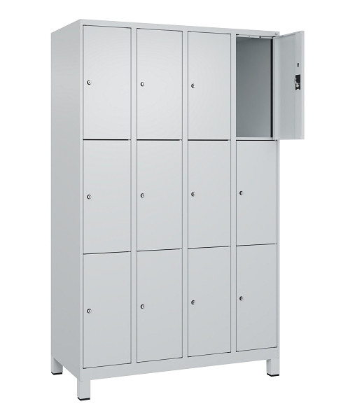 C+P Schließfachschrank Evolo PLUS, mit Füßen, 12 Fächer, 1950x1200x500mm, 7035/7035 Lichtgrau, Abteile 4, Abteilbreite 300 mm, 049010-403 S10013