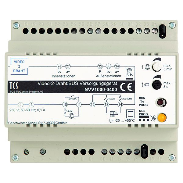 TCS Versorgungs- und Steuergerät für Video-2-Draht:BUS Anlagen, Hutschiene 6 TE, NVV1000-0400