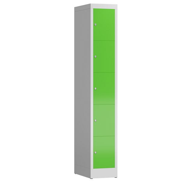 Lüllmann ClassiX Schließfachschrank, 1 Abteil, 5 Fächer, 1800 x 310 x 500 mm, lichtgrau/gelbgrün, X-520515