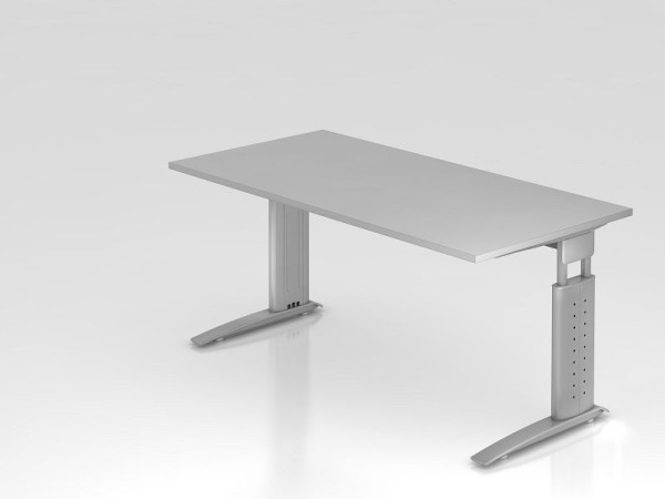 Hammerbacher Schreibtisch C-Fuß 160x80cm Grau/Silber, Arbeitshöhe 68-86 cm einstellbar, VUS16/5/S