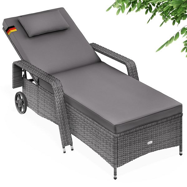 casaria Polyrattan Gartenliege Grau/Anthrazit 193x90x43cm, 995630
