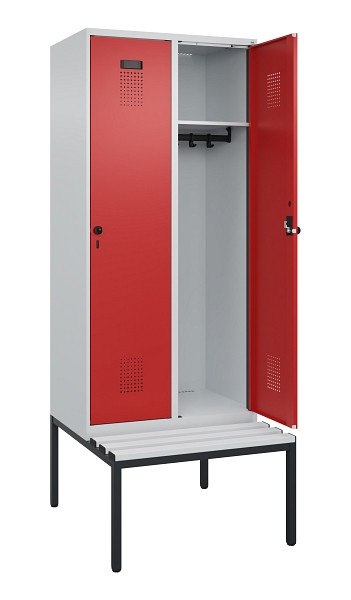 C+P Spind Evolo PLUS, 2 Abteile, 2120x800x815mm, 7035/3000, Haken 4, Drehriegel, Sitzfläche Kunststoff, Sitzbank, 0490507-22 S10057