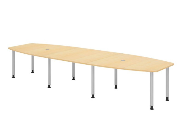 Hammerbacher Konferenztisch KT40C, 400 x 130 cm, Platte: Ahorn, 25mm dick, Acht-Fuß-Gestell Silber, Rundrohr 6 cm, Arbeitshöhe 72-74 cm, VKT40C/3/S