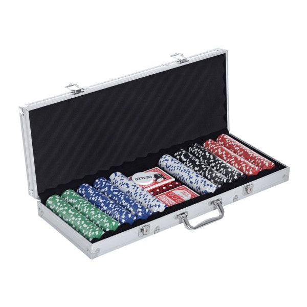 HOMCOM Pokerset, 500 Chips, 2 Kartendecks, 5 Würfel, Aluminium-Koffer, verschließbar, A70-014