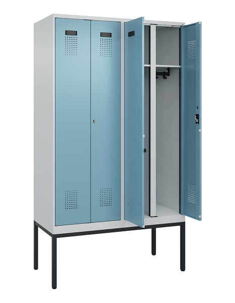 C+P Schwarz-Weiß-Spind Evolo PLUS, Gestell, 4 Abteile, 2120x1200x500mm, 7035/001, Zylinderschloss, 0490327-40 S10036