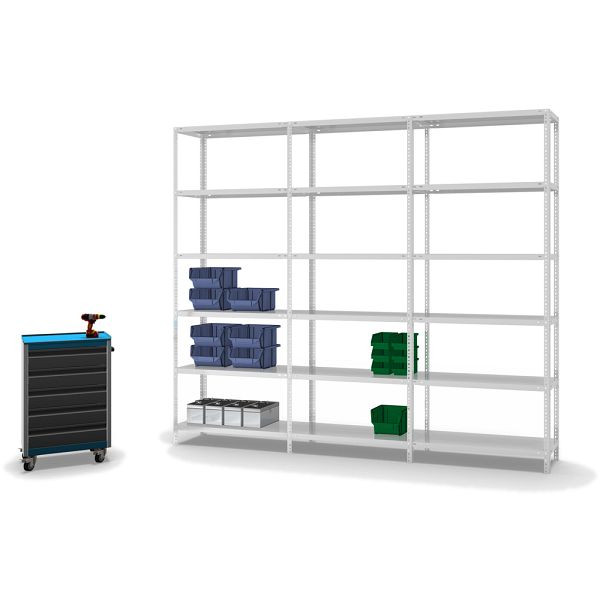 hofe Fachboden-Grundregal, 2500x400x1000 mm, 6 Fachebenen, RAL 7035, 125 kg Fachlast, 750 kg Feldlast, zweiseitige Bedienung, WKG25410L