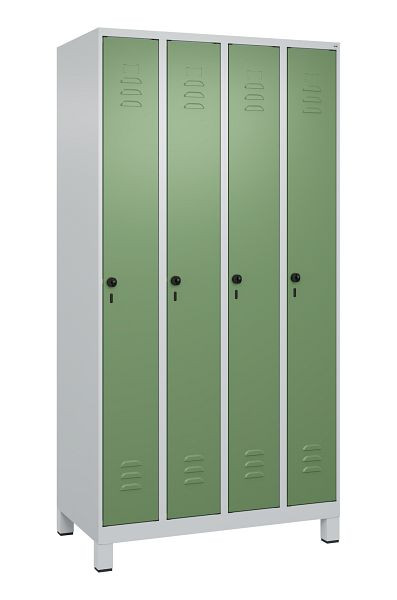 C+P Umkleidespind Classic PLUS, Füße, 4 Abteile, 1950x1000x500mm, 7035/6011, Drehriegel, 080010-49 S10006