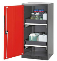 Produktbild von asecos Chemikalienschrank Systema-T CS-52L, Korpus anthrazit, Flügeltüren rot, 2 Tablarauszüge, 208621 asecos Chemikalienschrank Systema-T CS-52L, Korpus anthrazit, Flügeltüren rot, 2 Tablarauszüge, 208621