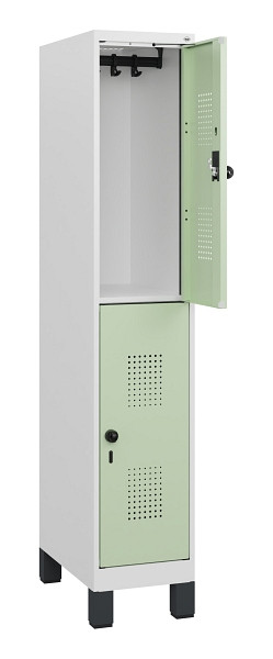 C+P Doppelstöckiger Spind Evolo PLUS, Füße, 2 Fächer, 1630x300x500mm, 9016/6019, Drehriegel, 0493105-10 S10021