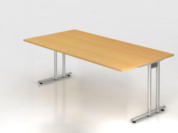 Hammerbacher Schreibtisch C-Fuß 200x100cm Buche/Silber, Arbeitshöhe 72 cm, VNS2E/6/S