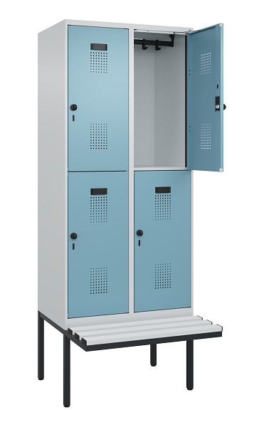 C+P Doppelstock-Spind Evolo PLUS, Bank, 4 Fächer, 2120x800x815mm, 7035/0010, Drehriegel, Sitzfläche Kunststoff, 0493407-22 S10090