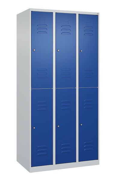 C+P Doppelstöckiger Spind Classic PLUS, 3 Abteile, 1850x900x500mm, 7035/5010, Zylinderschlösser, 080300-30 S10046