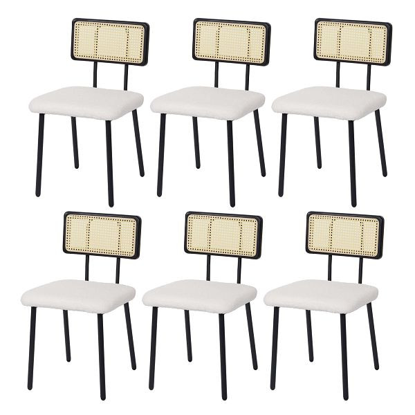 Mendler 6er-Set Esszimmerstuhl HWC-K88, Lehnstuhl Stuhl, Holz Poly-Rattan Metall Bouclé, Stoff/Textil weiß, 3x97707