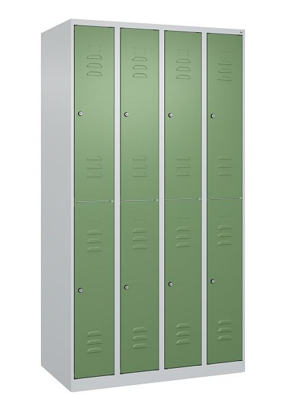 C+P Doppelstöckiger Spind Classic PLUS, 4 Abteile, 1850x1000x500mm, 7035/6011, Zylinderschlösser, 080300-49 S10020