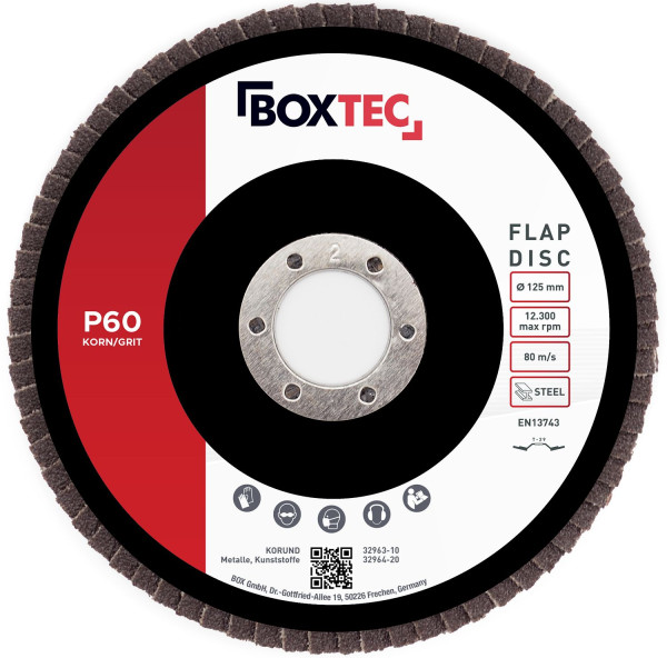 BOXTEC Fächerscheiben BRAUN 125mm Lamellenscheiben Schleifscheiben für Metall & Holz 20er Pack P60, 32964