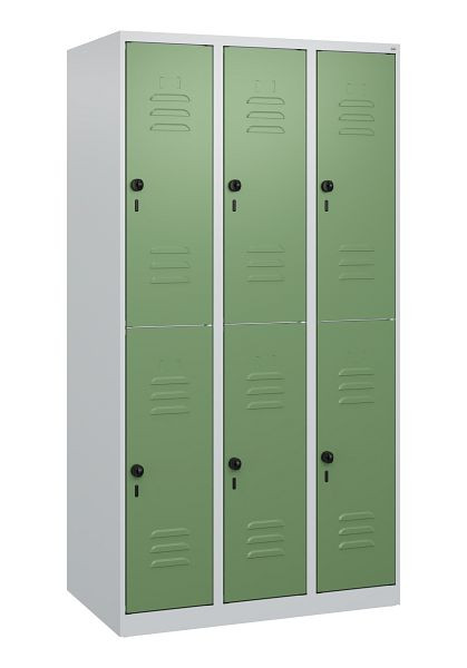 C+P Doppelstöckiger Spind Classic PLUS, 3 Abteile, 1700x900x500mm, 7035/6011, Drehriegel, 0803007-30 S10006