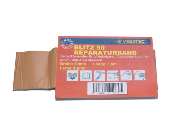 Vebatec Blitz Butyl Reparaturband Aluminium, Farbe: kupferfarben, 50mm x 1,5m, 138