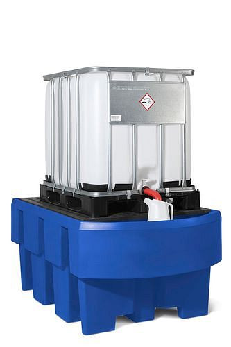 DENIOS Auffangwanne classic-line aus PE für 1 IBC, Abfüllbereich und PE-Gitterrost, 267606