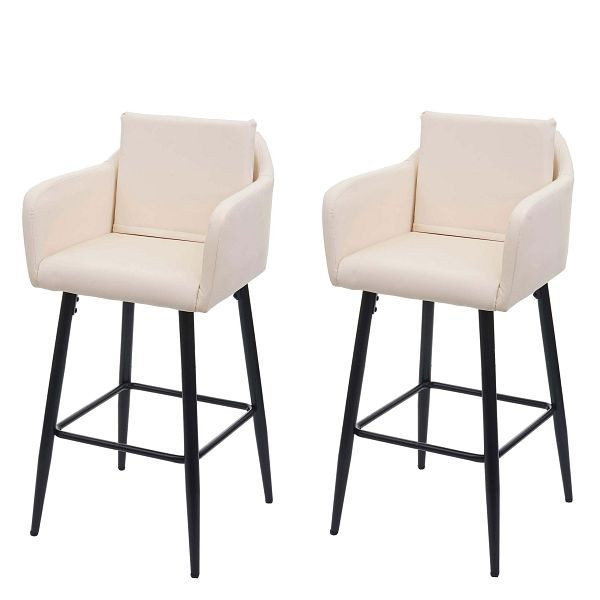Mendler 2er-Set Barhocker HWC-H93, Barstuhl Tresenhocker, Fußablage Metall, Kunstleder creme-beige, 74754