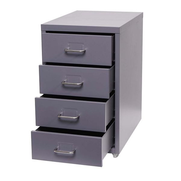 Mendler Rollcontainer Boston T851, Schubladenschrank Stahlschrank Büroschrank, 48x28x41cm 4 Schubladen, dunkelgrau, 72721