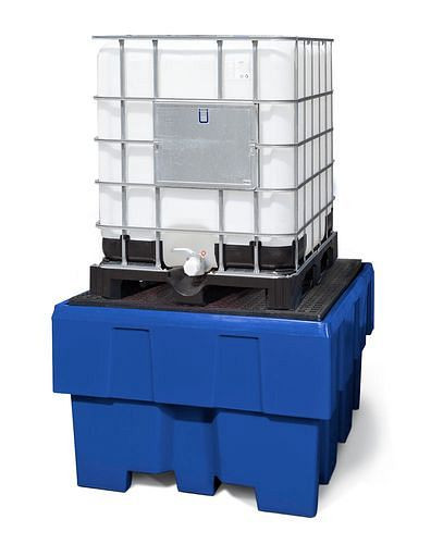 DENIOS Auffangwanne classic-line aus PE für 1 IBC, PE-Gitterrost, 267590