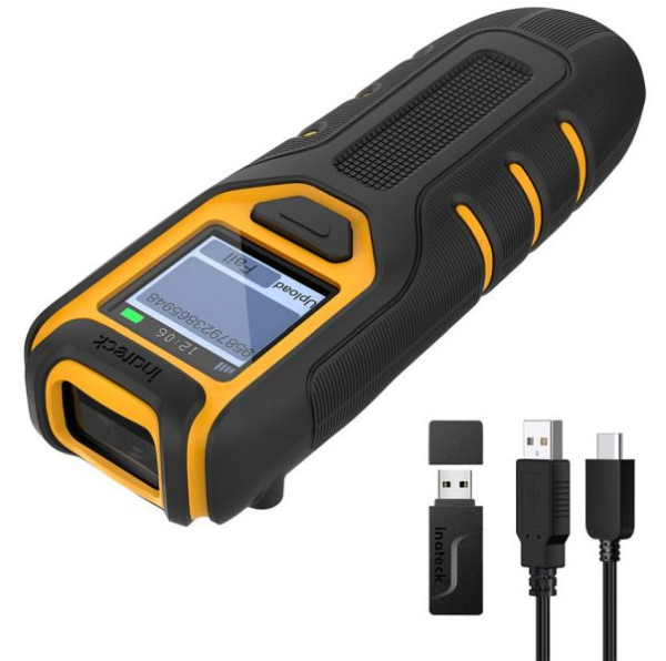 inateck Bluetooth Tragbarer 1D Barcode Scanner mit Bildschirm, 2,4 GHz Wireless, mit 1000mAh Akku, N6036_black