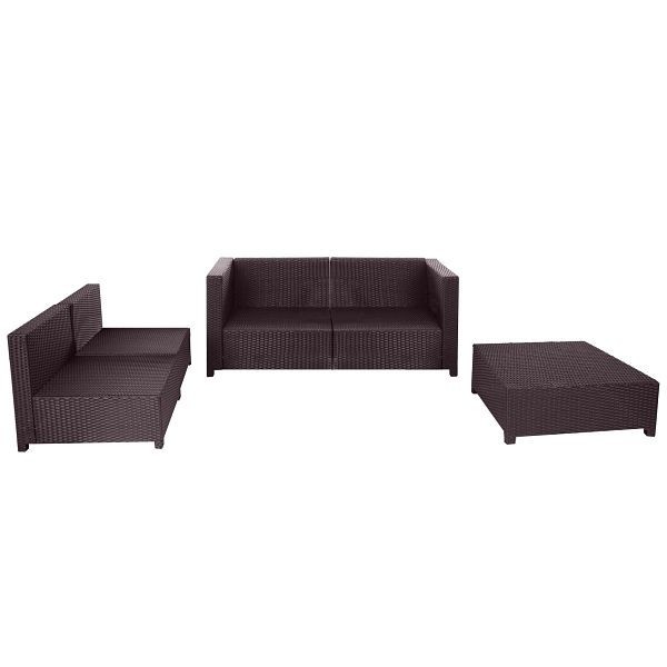 Mendler Poly-Rattan-Garnitur Tapa, Gartengarnitur Sitzgruppe Lounge-Set Sessel Sofa, Alu braun, 52450+52451+52452