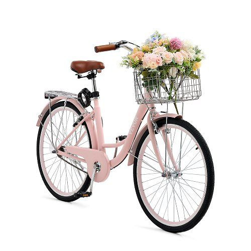 VEVOR Cruiser Fahrrad 660,4 mm Reifen, Beach-Fahrrad mit Korb & Gepäckträger, verstellbarer Sitz, für Radfahren & Einkaufen, Rosa, GK26INCH1SFS0AGFPV0