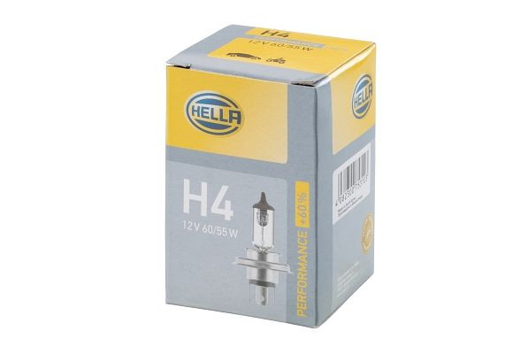 HELLA Halogen-Glühlampe, H4, Performance + 60%, 12V, 60/65W, Sockelausführung Glühlampe: P43t-38, Schachtel, 8GJ 223 498-221