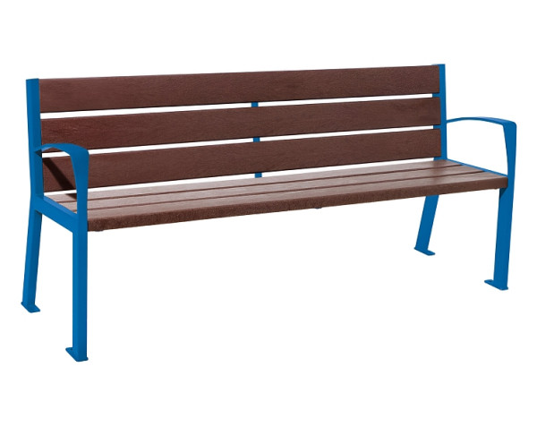 Procity Sitzbank Silaos® 6 Leisten, Mit Armlehne, Stahl & Recycling-Kunststoff, Braun/RAL 5010, 209614.5010