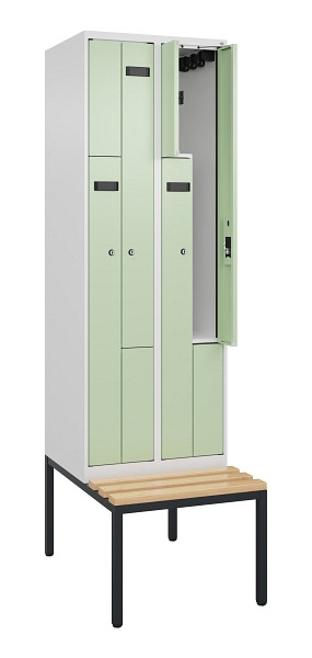 C+P Z-Spind Evolo PLUS, Bank, 4 Fächer, 2120x600x815mm, 9016/6019, Zylinderschloss, Sitzfläche Buche-Hartholz, Sitzbank, 0490537-204 S10046