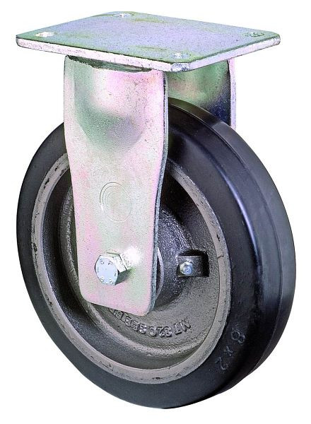 BS Rollen Schwerlastrolle, Bockrolle, Rad-Breite 75 mm, Rad-Ø 150 mm, Tragfähigkeit 425 kg, Elastik-Reifen schwarz, Guss, Kugellager, RR110.B81.152