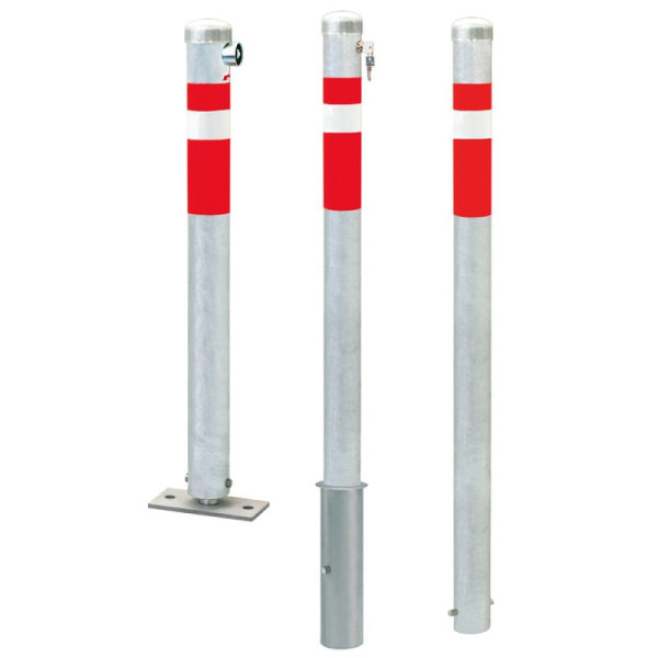 Stein HGS Absperrpfosten -Steel Line Centro-, Feststehend, zum Einbetonieren, mit Bodenanker, mit 3 Ösen (90°), 14260-03