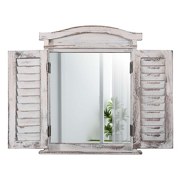 Mendler Wandspiegel Spiegelfenster mit Fensterläden 53x42x5cm, weiß shabby, 30438