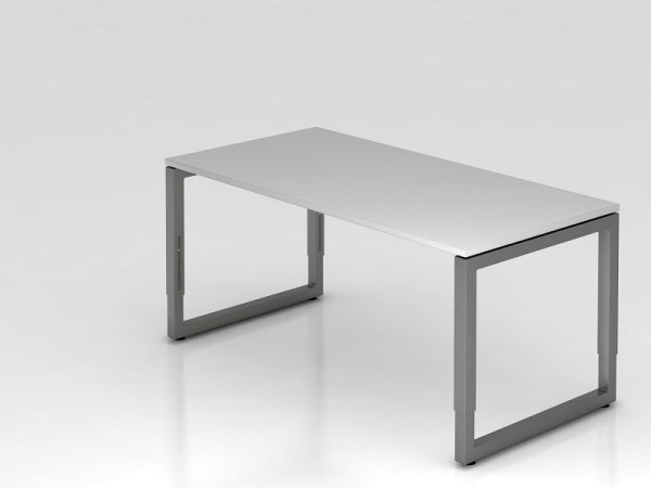 Hammerbacher Schreibtisch O-Fuß eckig 160x80cm Grau/Graphit, Rechteckform mit schwebender Tischplatte, VRS16/5/G