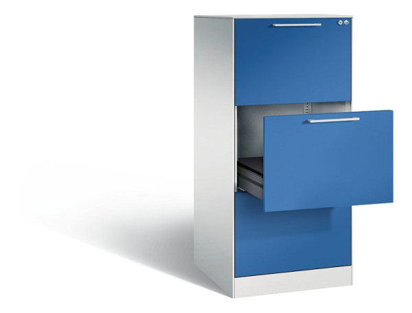 C+P Karteischrank Asisto, H1310xB562xT600mm, Farbe: Lichtgrau / Enzianblau, Bügelgriff, 146224-321 S10012
