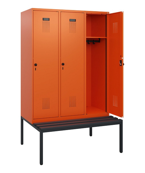 C+P Spind Evolo PLUS, 3 Abteile, 1950x1200x815mm, 2004/2004, Drehriegel, Sitzfläche Kunststoff, Sitzbank, 0490505-32 S10077