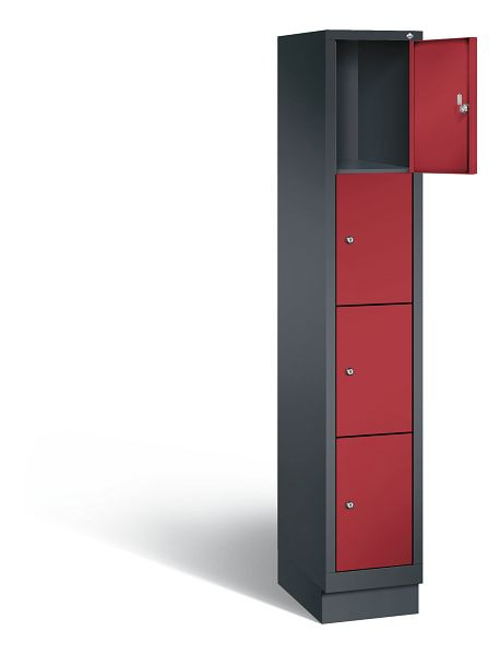 C+P Schließfachschrank Evolo, H1800xB320xT500mm, Farbe: Schwarzgrau / Rubinrot, 48020-104 S10007