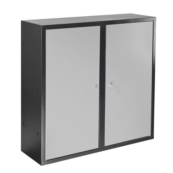 ADB Wandschrank 2-türig, mit 4 Fachböden, Anthrazitgrau/Lichtgrau, mit Lochwand, 40855