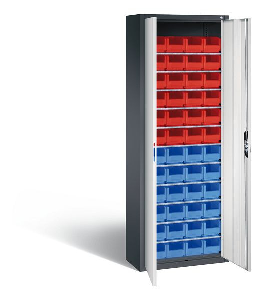 C+P Magazinschrank Serie 13, H1980xB700xT300mm, Farbe: Schwarzgrau / Lichtgrau, Muldengriff, 133113-21 S10050