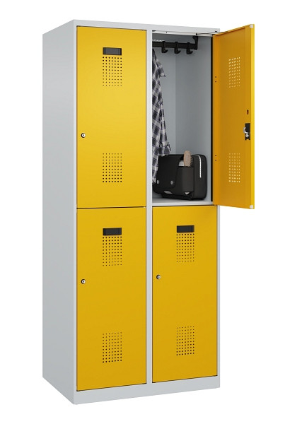 C+P Doppelstöckiger Spind Evolo PLUS, 4 Fächer, 1850x800x500mm, 7035/1004, Zylinderschloss, 049300-22 S10027