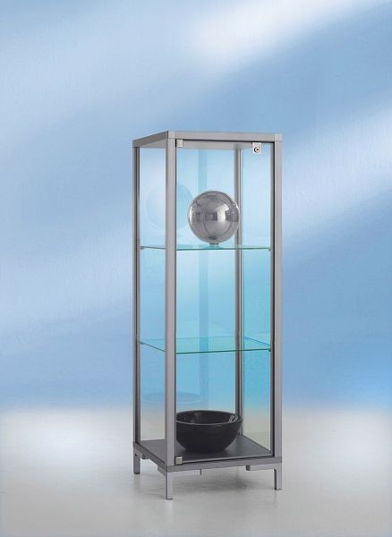 BST Vitrine Halbhoch, Dekor-Silber, 5-seitig verglast, 2 Böden, 400x400x1350 mm, LINK-V4413